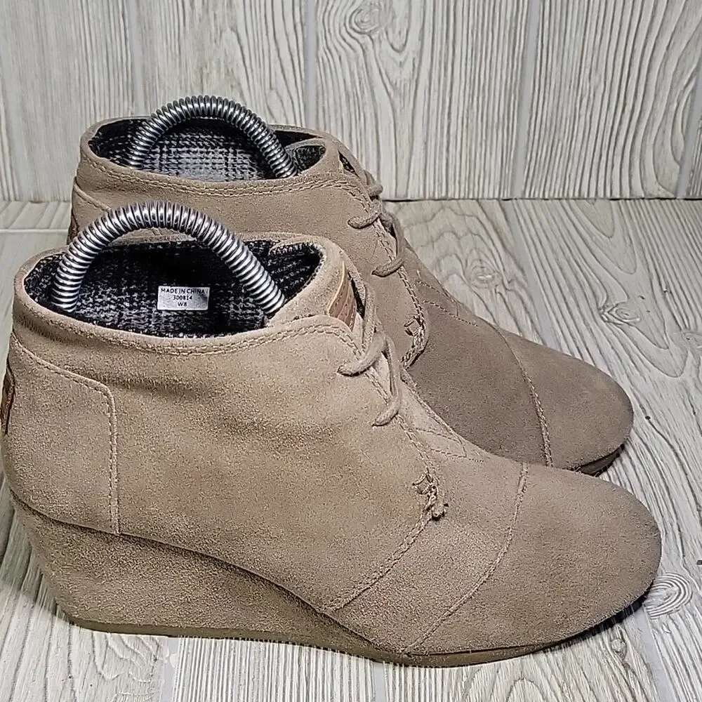 TOMS Kala Suede Wedge Lace Up Ankle Booties Womens Size 8